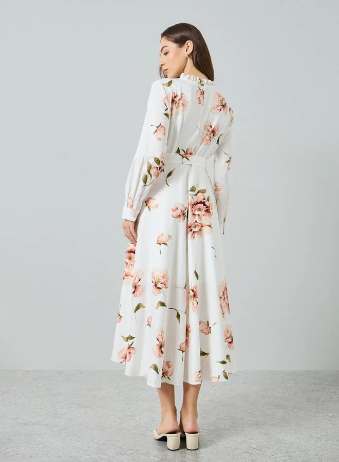 Take Two  Women Floral Printed Belted Long Sleeve Maxi Dress for Women | Best Price UAE